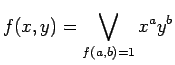 $\displaystyle f(x, y) = \bigvee_{f(a, b)=1} x^a y^b
$